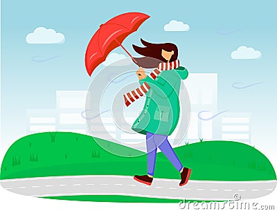 Woman in raincoat flat color vector illustration Vector Illustration