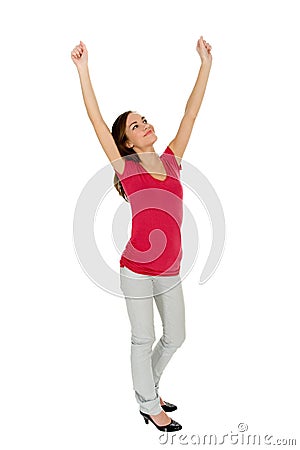 Woman with Raised Arms Stock Photo