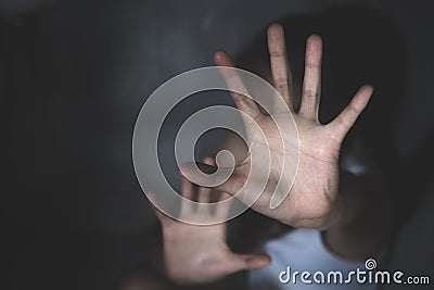 Woman raised her hand for dissuade, Stop Sexual abuse Concept, stop violence against Women, international women`s day Stock Photo