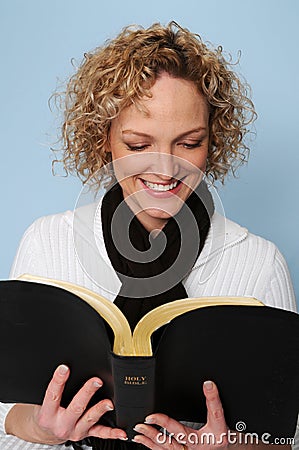 Woman Reading the Bible Stock Photo