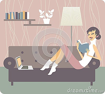 Woman reading book Vector Illustration