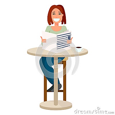 Woman reading in a cafe Vector Illustration