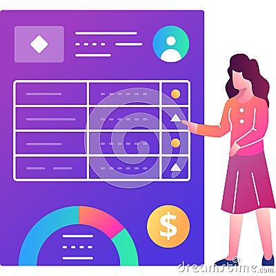 Woman reading invoice flat vector icon isolated Vector Illustration