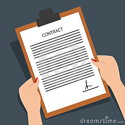 Woman reading signed contract form. vector illustration Vector Illustration