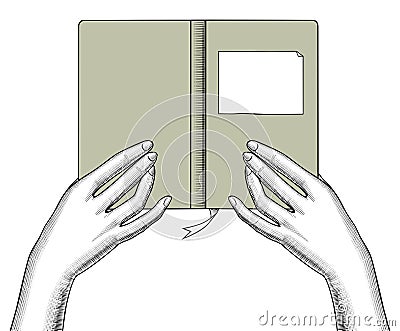 A woman reads a book. Women`s hands hold a book. Vector Illustration