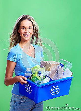 Woman with a recycle bin Stock Photo