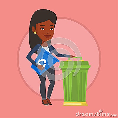 Woman with recycle bin and trash can. Vector Illustration