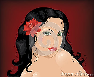 Woman with red flower. Vector Illustration