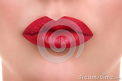 Woman Red Lips Kiss Stock Photo