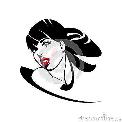 The woman with red lips and long hair Vector Illustration