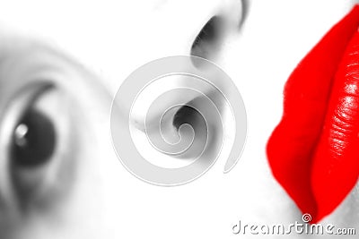 Woman Red lips, porcelain skin Stock Photo