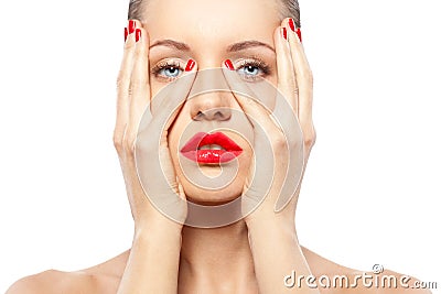 Woman with red nails and lips Stock Photo