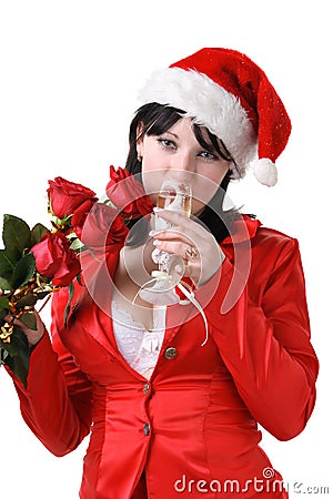 Woman in a red suit and hat of San Stock Photo