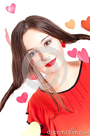 Woman in red on Valentine's day Stock Photo