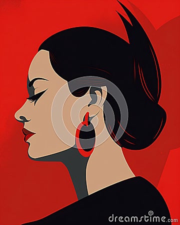 woman beauty glamour red vintage female poster background fashion portrait luxury model. Generative AI. Cartoon Illustration