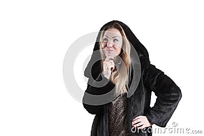 Woman reflected in coat portrait thoughtful Stock Photo