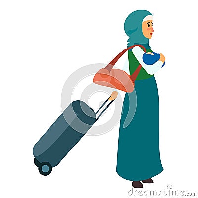 Woman refugee baby icon, flat style Vector Illustration