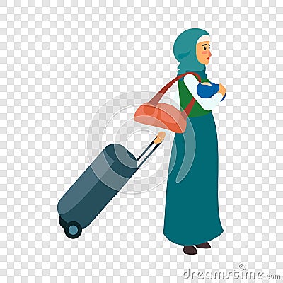 Woman refugee baby icon, flat style Vector Illustration