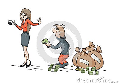 Woman rejecting male money Vector Illustration