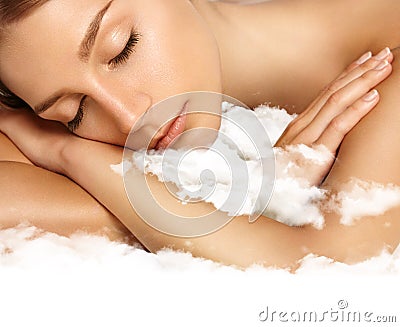 Woman relax on a cloud Stock Photo