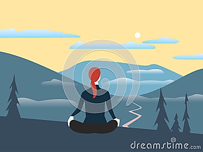 Woman relax in high mountains flat color vector Vector Illustration