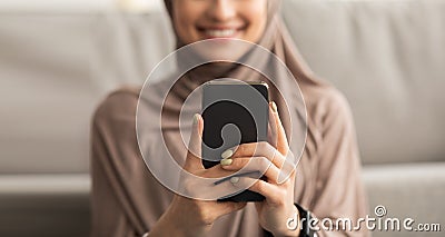 Woman relax at home, chatting. New order and great offer Stock Photo