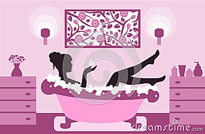 Woman relaxing in bath foam Vector Illustration