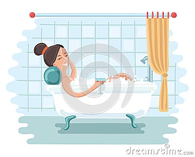 Woman relaxing in bathroom Vector Illustration