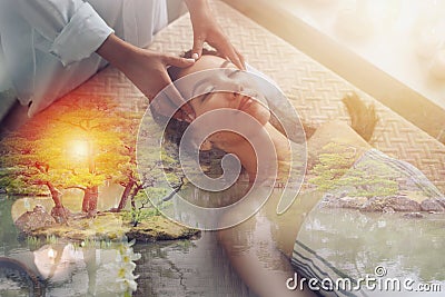 Woman relaxing with a massage in a spa center Stock Photo