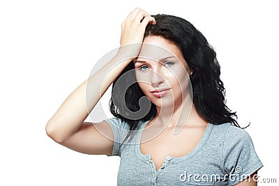 Woman remembered something Stock Photo