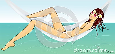 Woman resting in hammock Vector Illustration