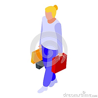 Woman retirement shopping icon, isometric style Vector Illustration