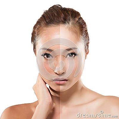 Woman before and after retouch Stock Photo