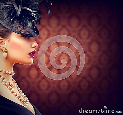 Woman with Retro Styled Hairstyle and Makeup Stock Photo