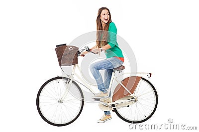 Woman riding a bike Stock Photo