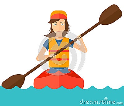 Woman riding in canoe Vector Illustration