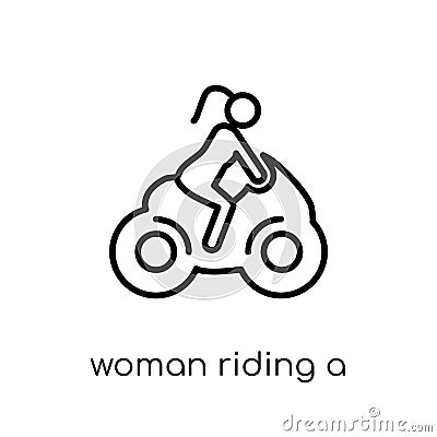 Woman Riding a Motorbike icon. Trendy modern flat linear vector Vector Illustration