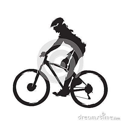 Woman riding mountain bike, side view Vector Illustration