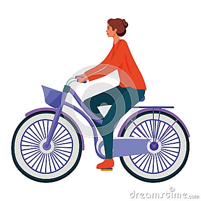 woman riding purple bicycle Vector Illustration