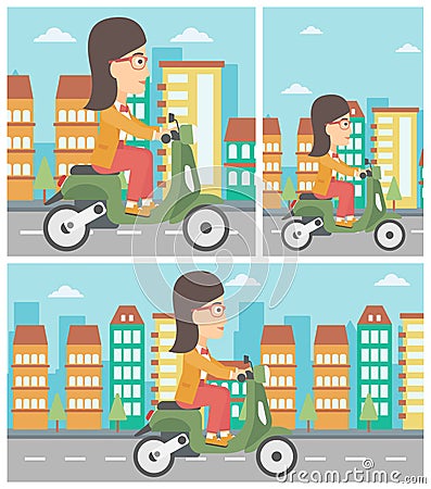 Woman riding scooter vector illustration. Vector Illustration