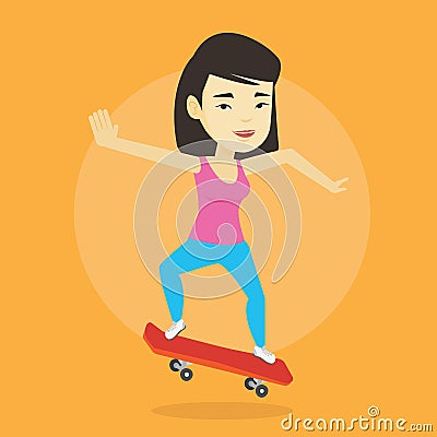Woman riding skateboard vector illustration. Vector Illustration