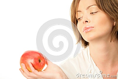 Woman with ripe apple Stock Photo