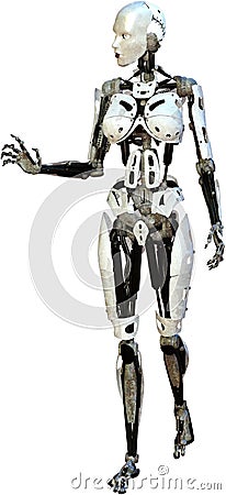 Woman Robot, Cyborg, Machine, Isolated, Mechanical Stock Photo