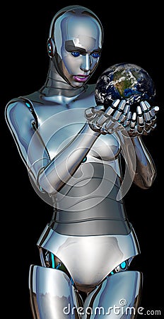 Woman Robot Cyborg Planet Earth Stock Photo