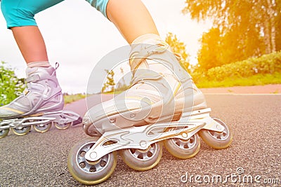 Woman on roller skates Stock Photo