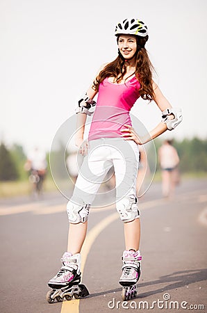 Woman roller skating Stock Photo