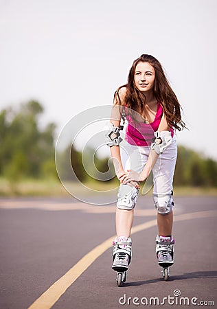 Woman roller skating Stock Photo