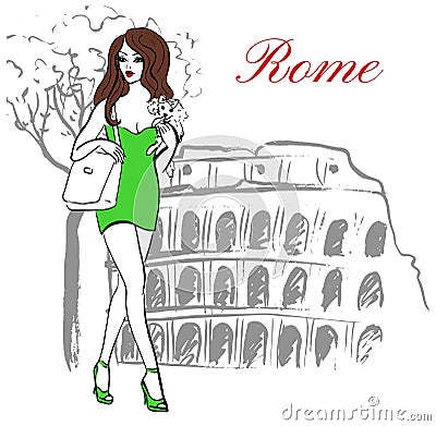 Woman in Rome Vector Illustration