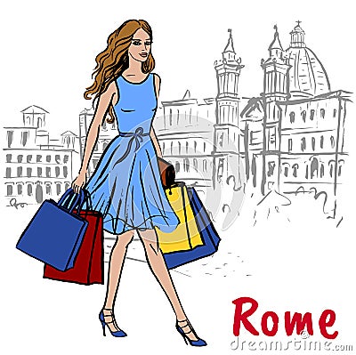 Woman in Rome Vector Illustration