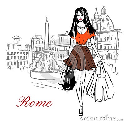 Woman in Rome Vector Illustration